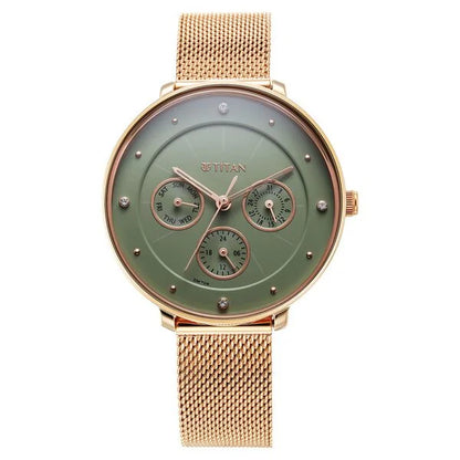 Titan Neo Quartz Multifunction Green Dial Stainless Steel Strap Watch for Women nu2651wm05