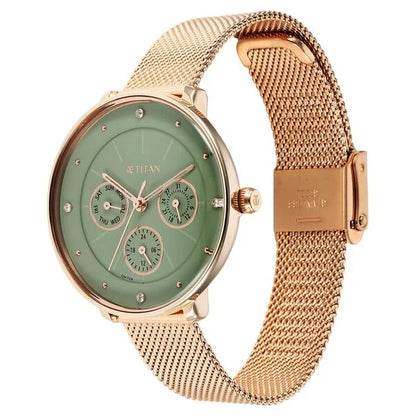 Titan Neo Quartz Multifunction Green Dial Stainless Steel Strap Watch for Women nu2651wm05