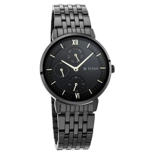 Titan Women's Regal: Roman Numeral Black Dial & Metal Strap Watch nt2652nm01