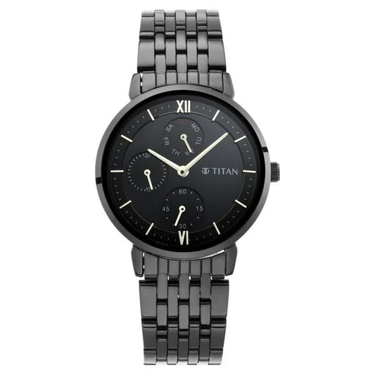 Titan Women's Regal: Roman Numeral Black Dial & Metal Strap Watch nt2652nm01