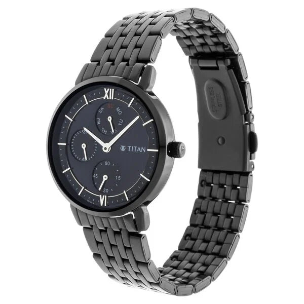 Titan Women's Regal: Roman Numeral Black Dial & Metal Strap Watch nt2652nm01