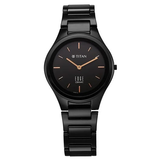 Titan Edge Ceramic Quartz Analog Black Dial Black Ceramic Strap Watch For Women nt2653nc01