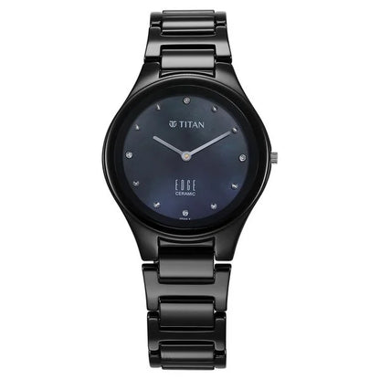 Titan Edge Ceramic Quartz in Glossy Black with Diamonds and Rich Mother of Pearl Dial Watch for Women NU2653NC02