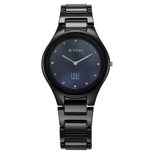 Titan Edge Ceramic Quartz in Glossy Black with Diamonds and Rich Mother of Pearl Dial Watch for Women NU2653NC02