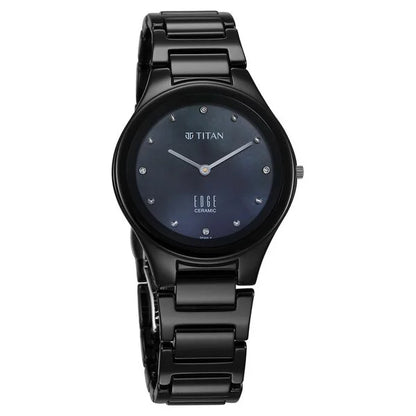 Titan Edge Ceramic Quartz in Glossy Black with Diamonds and Rich Mother of Pearl Dial Watch for Women NU2653NC02