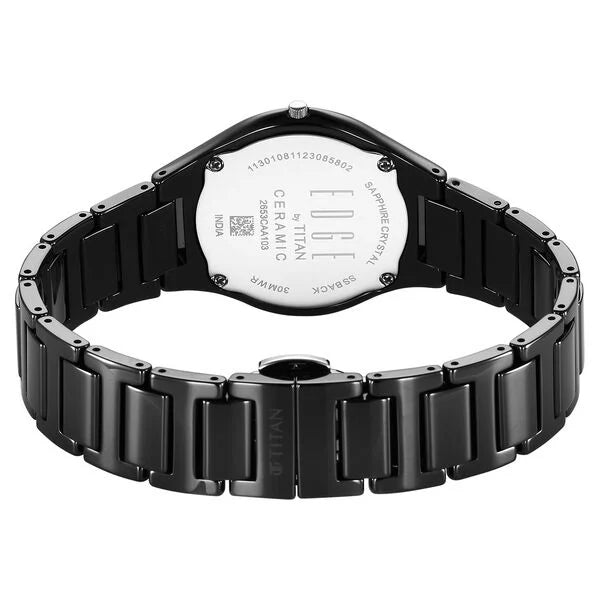 Titan Edge Ceramic Quartz in Glossy Black with Diamonds and Rich Mother of Pearl Dial Watch for Women NU2653NC02