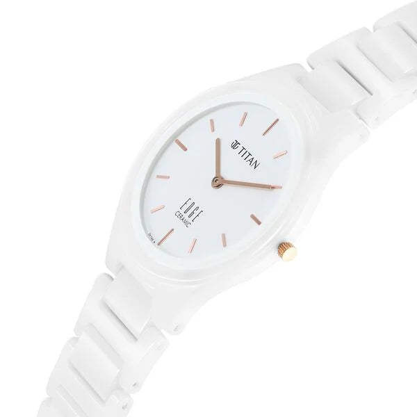 Titan Edge Ceramic Quartz in Arctic White Dial Watch for Women NU2653QC04