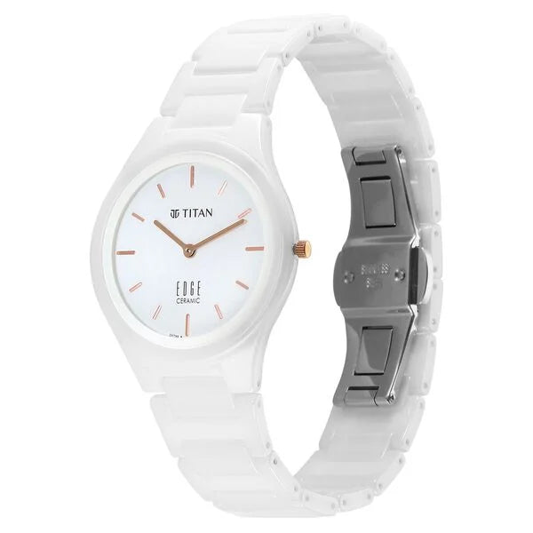 Titan Edge Ceramic Quartz in Arctic White Dial Watch for Women NU2653QC04