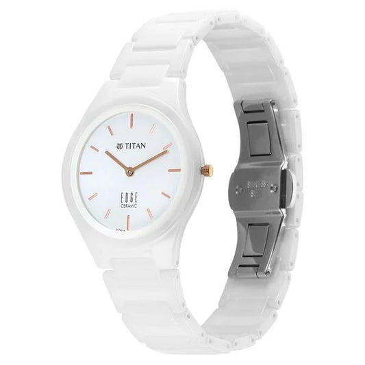 Titan Edge Ceramic Quartz in Arctic White Dial Watch for Women NU2653QC04