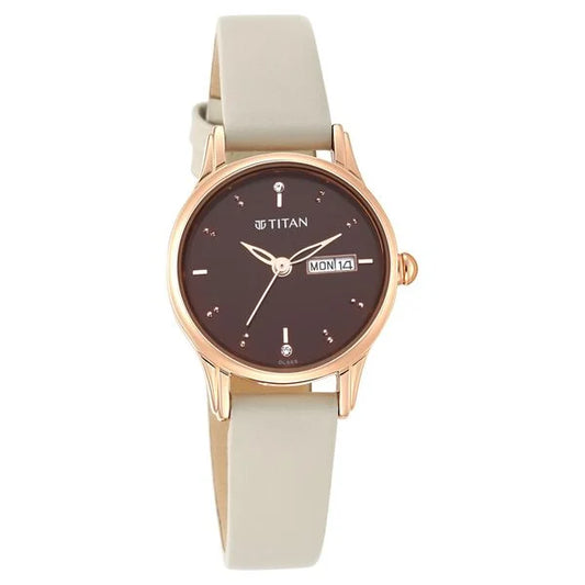Titan Women's Lagan Chic: Studded Brown Dial watch with & Elegant Hands - 25 mm Case Size - Small Dial 2656wl01