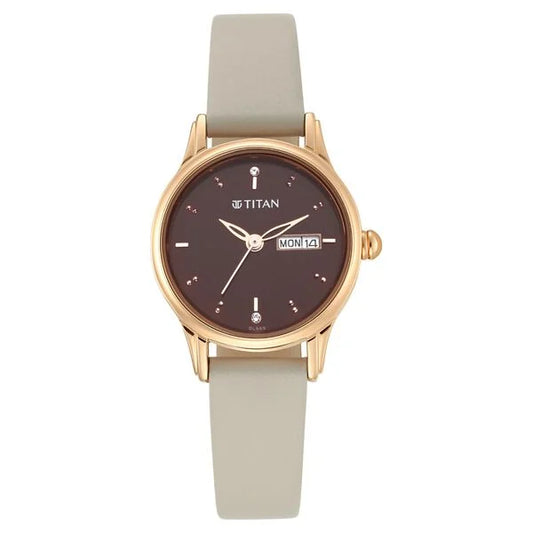Titan Women's Lagan Chic: Studded Brown Dial watch with & Elegant Hands - 25 mm Case Size - Small Dial 2656wl01