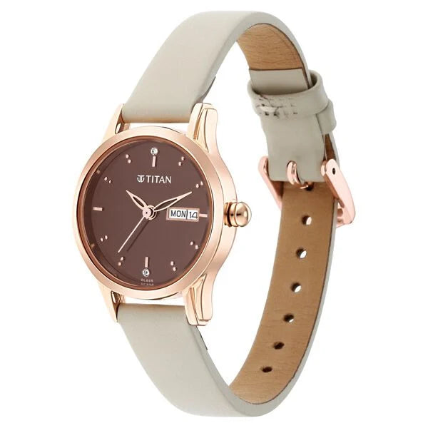 Titan Women's Lagan Chic: Studded Brown Dial watch with & Elegant Hands - 25 mm Case Size - Small Dial 2656wl01