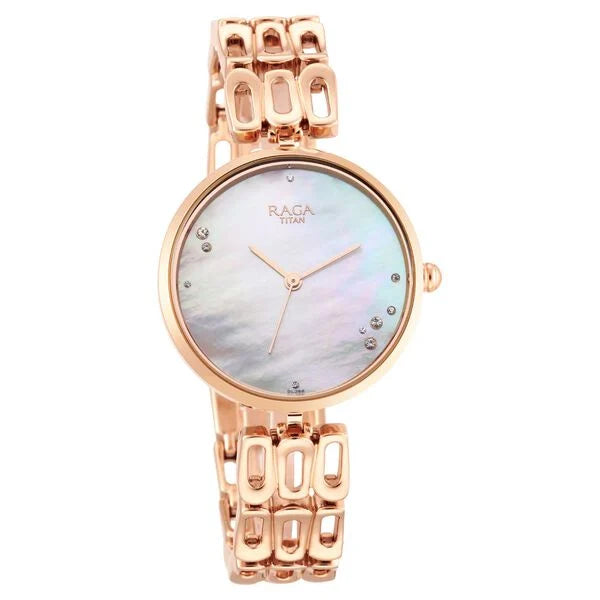 Titan Raga Chic Mother Of Pearl Dial Women Watch With Metal Strap nt2659wm01