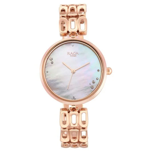 Titan Raga Chic Mother Of Pearl Dial Women Watch With Metal Strap nt2659wm01