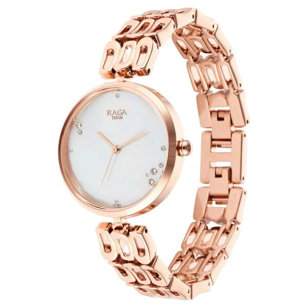 Titan Raga Chic Mother Of Pearl Dial Women Watch With Metal Strap nt2659wm01
