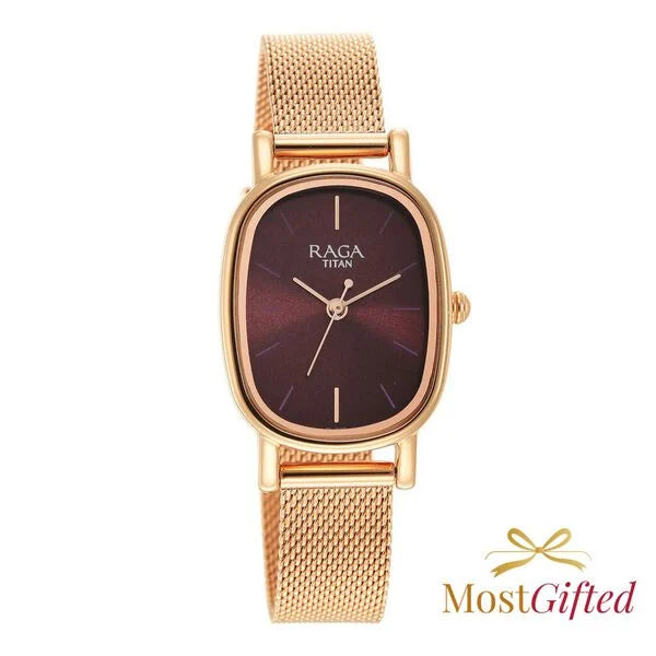 Titan Raga Viva Brown Dial Analog Stainless Steel Strap Watch for Women nu2665wm01 Women's Watch