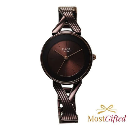 Titan Raga Chic Quartz Analog Brown Dial Metal Strap Watch for Women nu2698qm01