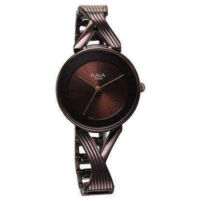 Titan Raga Chic Quartz Analog Brown Dial Metal Strap Watch for Women nu2698qm01