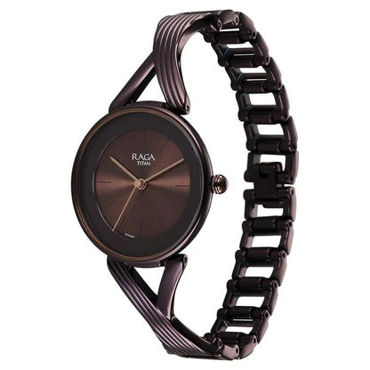 Titan Raga Chic Quartz Analog Brown Dial Metal Strap Watch for Women nu2698qm01