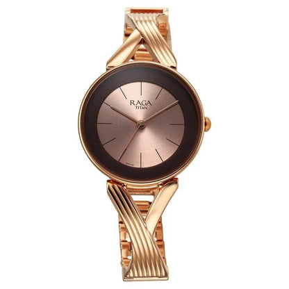 Titan Raga Chic Quartz Analog Rose Gold Dial Metal Strap Watch for Women nu2698wm01