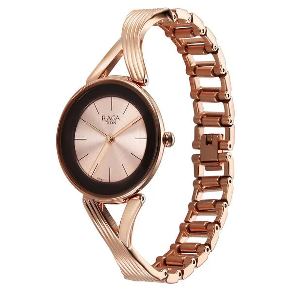 Titan Raga Chic Quartz Analog Rose Gold Dial Metal Strap Watch for Women nu2698wm01