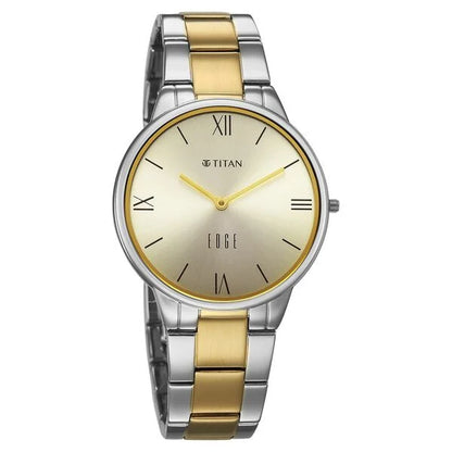 Titan Edge Gleam Quartz Analog Champagne Dial Two Toned Stainless Steel Strap Watch For Women
