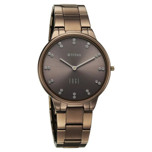Edge Velora Quartz Analog Brown Dial Brown Stainless Steel Strap Watch For Women