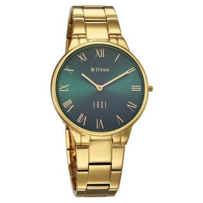 Titan Edge Gleam Quartz Analog Green Dial Golden Stainless Steel Strap Watch For Women