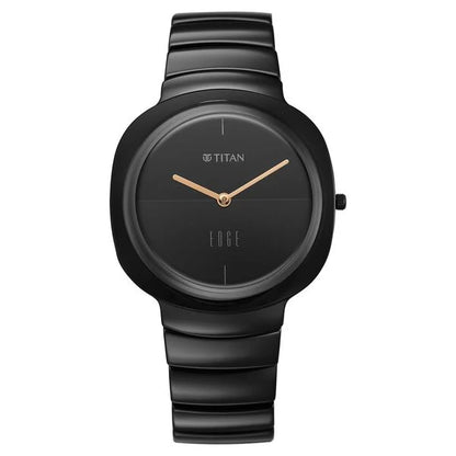 Titan Edge Squircle Quartz Analog Black Dial Ceramic Strap Watch For Women NU2757NC01