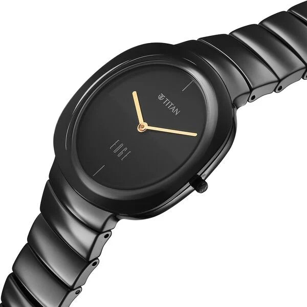 Titan Edge Squircle Quartz Analog Black Dial Ceramic Strap Watch For Women NU2757NC01