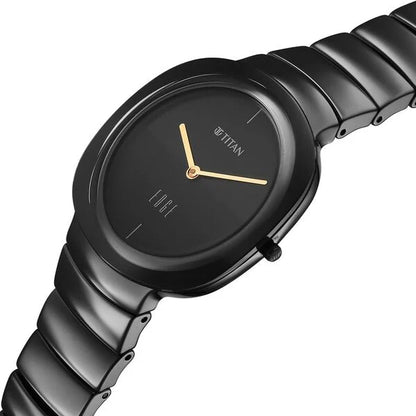 Titan Edge Squircle Quartz Analog Black Dial Ceramic Strap Watch For Women NU2757NC01