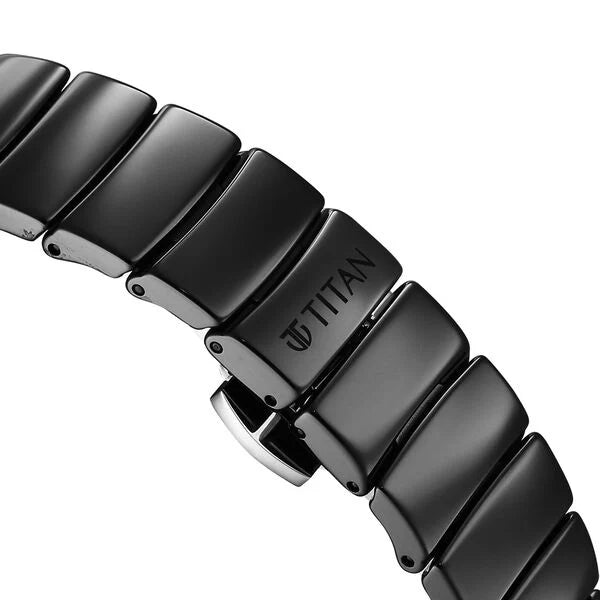 Titan Edge Squircle Quartz Analog Black Dial Ceramic Strap Watch For Women NU2757NC01