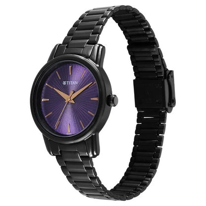 Titan Karishma Quartz Analog Purple Dial Black Stainless Steel Strap Watch For Women nu2760nm01