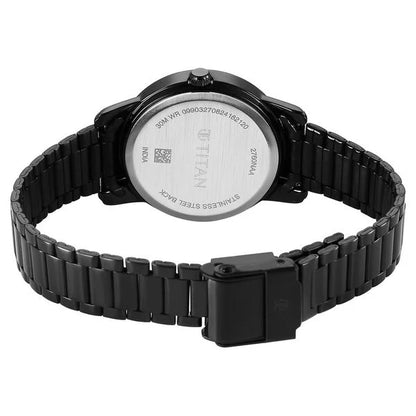 Titan Karishma Quartz Analog Purple Dial Black Stainless Steel Strap Watch For Women nu2760nm01