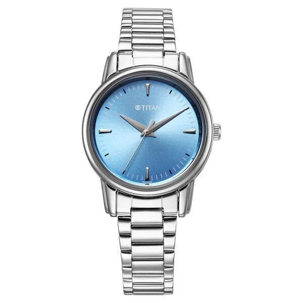 Titan Karishma Quartz Analog Blue Dial Silver Stainless Steel Strap Watch For Women nu2760sm02