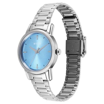 Titan Karishma Quartz Analog Blue Dial Silver Stainless Steel Strap Watch For Women nu2760sm02