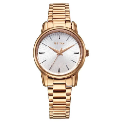 Titan Karishma Quartz Analog Silver Dial Rose Gold Stainless Steel Strap Watch For Women nu2760wm01
