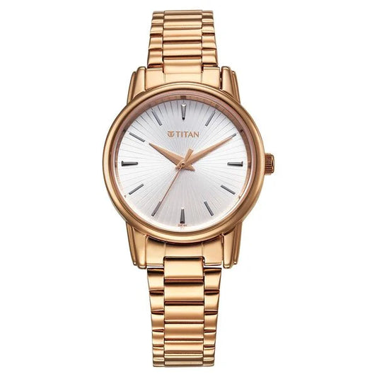 Titan Karishma Quartz Analog Silver Dial Rose Gold Stainless Steel Strap Watch For Women nu2760wm01
