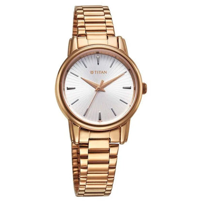 Titan Karishma Quartz Analog Silver Dial Rose Gold Stainless Steel Strap Watch For Women nu2760wm01