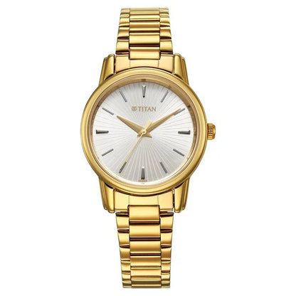 Titan Karishma Quartz Analog Silver Dial Golden Stainless Steel Strap Watch For Women nu2760ym01