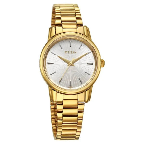 Titan Karishma Quartz Analog Silver Dial Golden Stainless Steel Strap Watch For Women nu2760ym01
