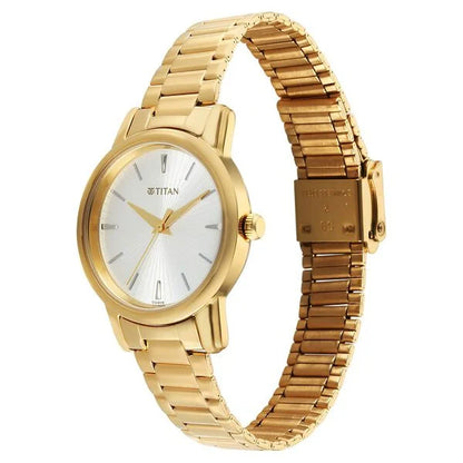 Titan Karishma Quartz Analog Silver Dial Golden Stainless Steel Strap Watch For Women nu2760ym01