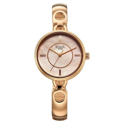 Titan Raga Contempore Quartz Analog Rose Gold Mother Of Pearl Dial Metal Strap Watch For Women nu2774wm01f