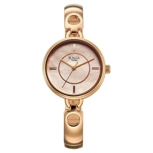 Titan Raga Contempore Quartz Analog Rose Gold Mother Of Pearl Dial Metal Strap Watch For Women nu2774wm01f