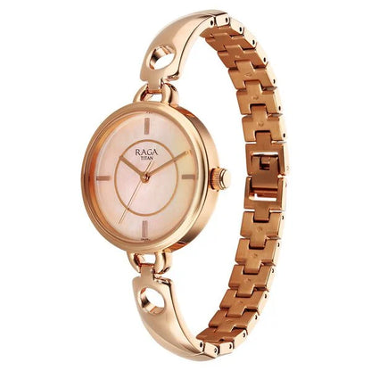Titan Raga Contempore Quartz Analog Rose Gold Mother Of Pearl Dial Metal Strap Watch For Women nu2774wm01f