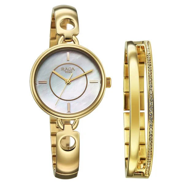Titan Raga Contempore Quartz Analog Mother of Pearl Dial Metal Strap Watch For Women nu2774ym01f