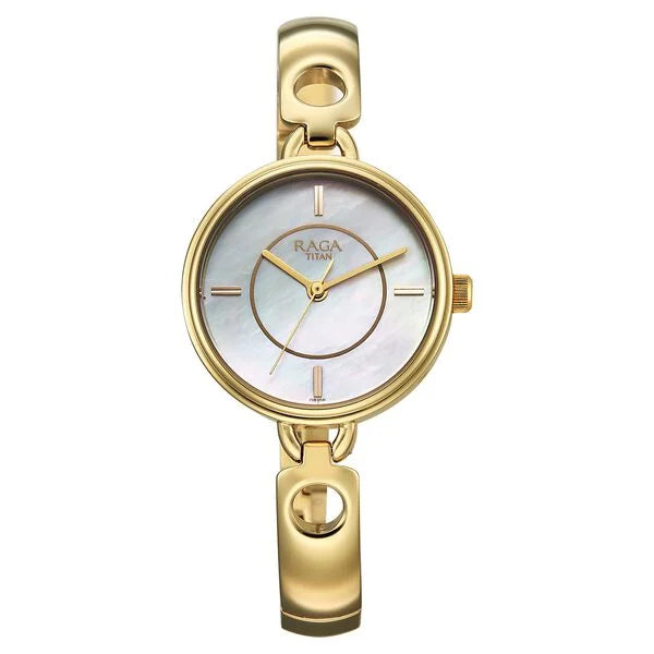 Titan Raga Contempore Quartz Analog Mother of Pearl Dial Metal Strap Watch For Women nu2774ym01f