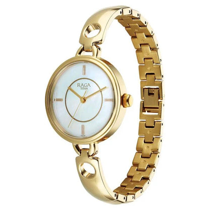 Titan Raga Contempore Quartz Analog Mother of Pearl Dial Metal Strap Watch For Women nu2774ym01f