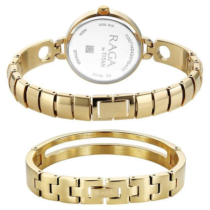 Titan Raga Contempore Quartz Analog Mother of Pearl Dial Metal Strap Watch For Women nu2774ym01f