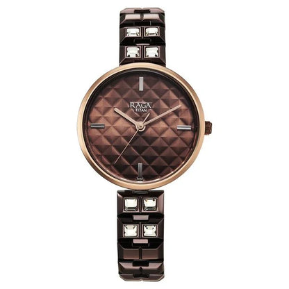 Titan Raga Contempore Quartz Analog Brown Dial Metal Strap Watch For Women 2775qm01f